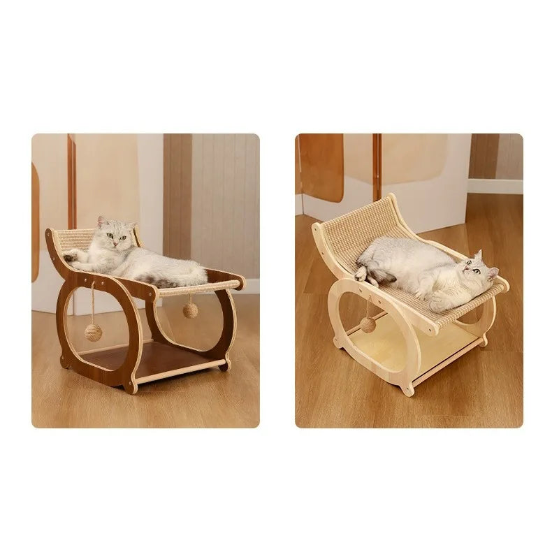 Multi-functional Log Color Cat Recliner Solid Wood Multi-layer Board Resistant To Scratch and Debris Double-decker Recliner