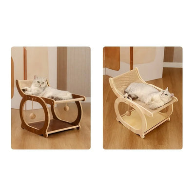 Multi-functional Log Color Cat Recliner Solid Wood Multi-layer Board Resistant To Scratch and Debris Double-decker Recliner
