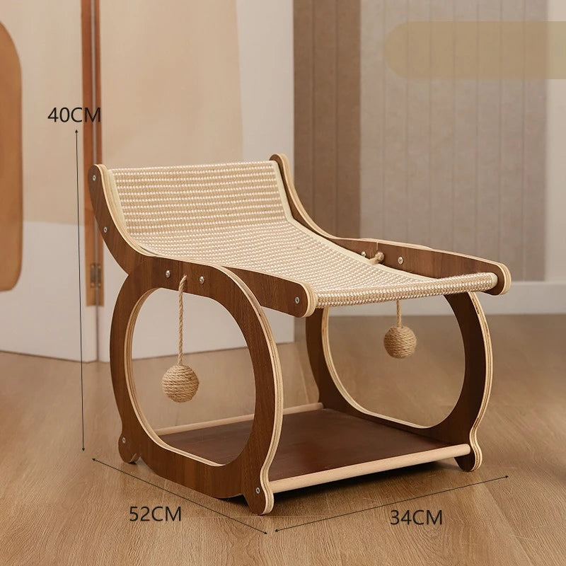 Multi-functional Log Color Cat Recliner Solid Wood Multi-layer Board Resistant To Scratch and Debris Double-decker Recliner