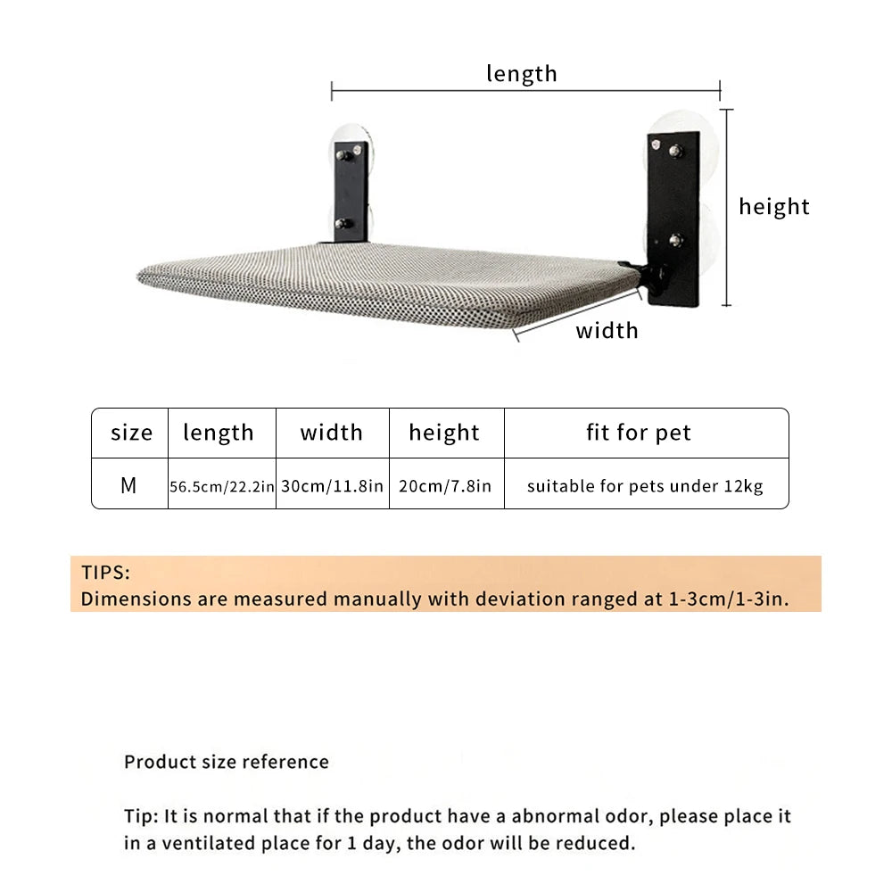 Metal Cat Hammock Bed Window Sill Suction Cup Cat Window Perch Sunny Seat Hanging Cat Bed for Balcony Indoor Use