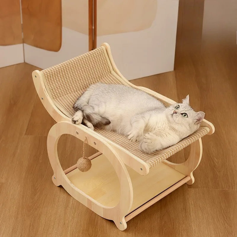 Multi-functional Log Color Cat Recliner Solid Wood Multi-layer Board Resistant To Scratch and Debris Double-decker Recliner