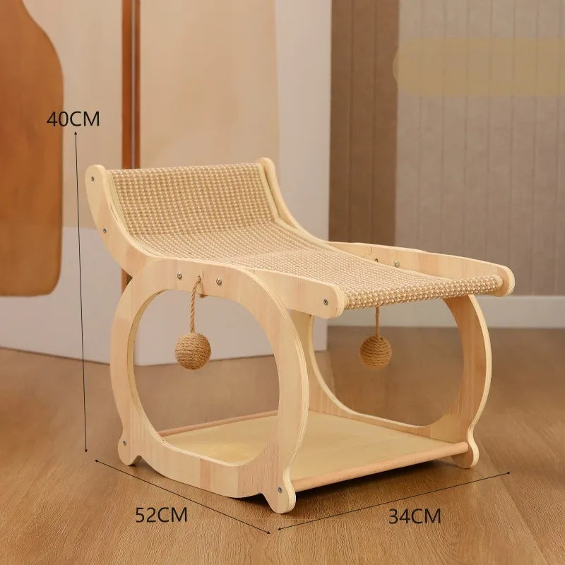 Multi-functional Log Color Cat Recliner Solid Wood Multi-layer Board Resistant To Scratch and Debris Double-decker Recliner