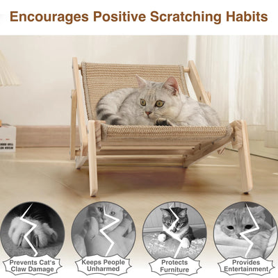 2 in 1 Cat Sisal Bed Chair for Indoor Cats Hammock for Scratching Pad Sisal Cat Scratcher Bed with Adjustable 4-Position