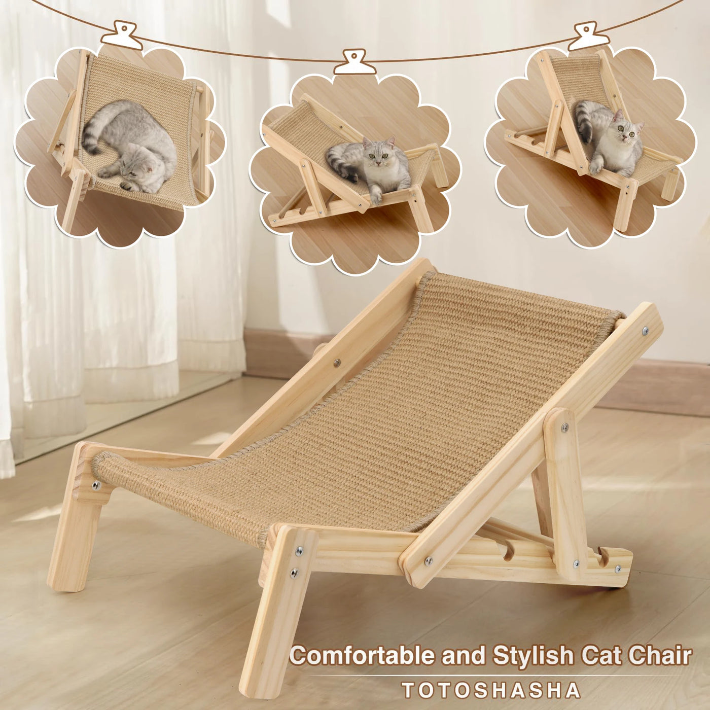 Cat Sisal Chair for Indoor Cats Hammock for Scratching Pad, Sisal Cat Scratcher Bed or Scratcher Lounger, Natural Lounger Chair