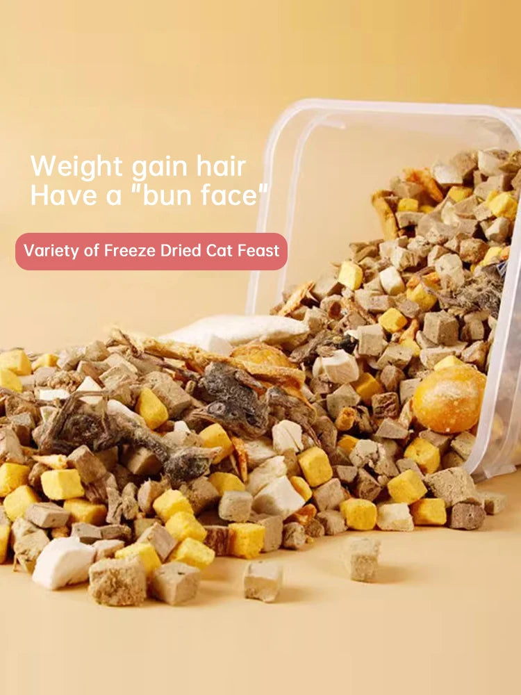 Freeze-Dried Dog Snack Pet Teddy Small Dog Puppy Cat Molar Training Reward Mix Grain Double Mix Freeze-Drying Bucket 500g