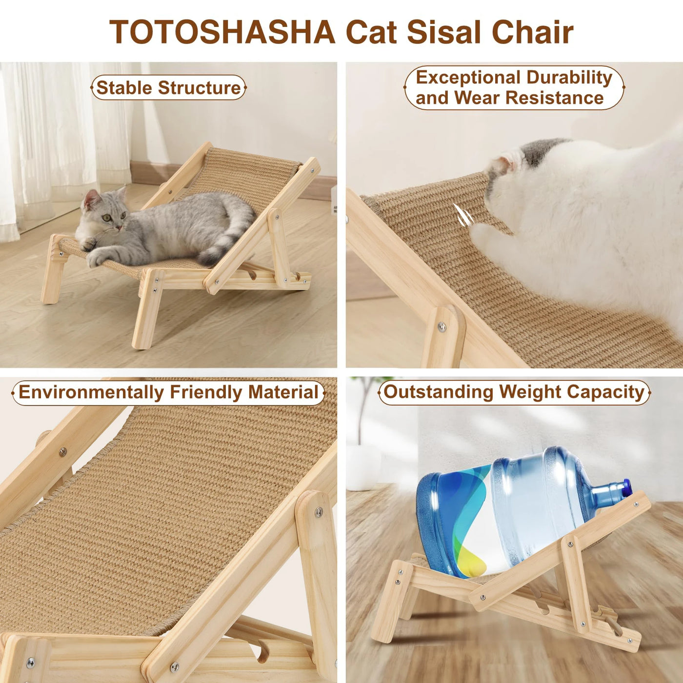 2 in 1 Cat Sisal Bed Chair for Indoor Cats Hammock for Scratching Pad Sisal Cat Scratcher Bed with Adjustable 4-Position