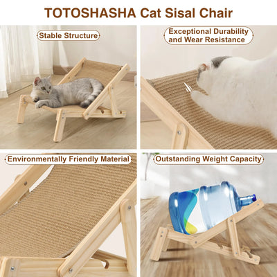 2 in 1 Cat Sisal Bed Chair for Indoor Cats Hammock for Scratching Pad Sisal Cat Scratcher Bed with Adjustable 4-Position