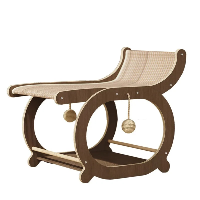 Multi-functional Log Color Cat Recliner Solid Wood Multi-layer Board Resistant To Scratch and Debris Double-decker Recliner