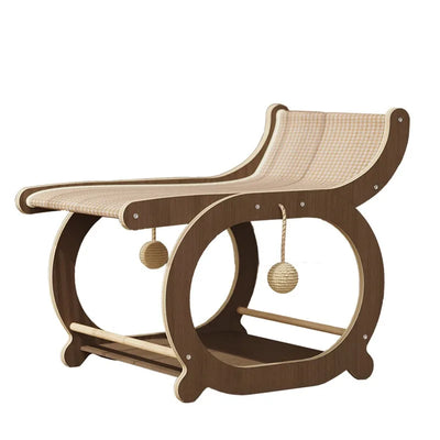 Multi-functional Log Color Cat Recliner Solid Wood Multi-layer Board Resistant To Scratch and Debris Double-decker Recliner