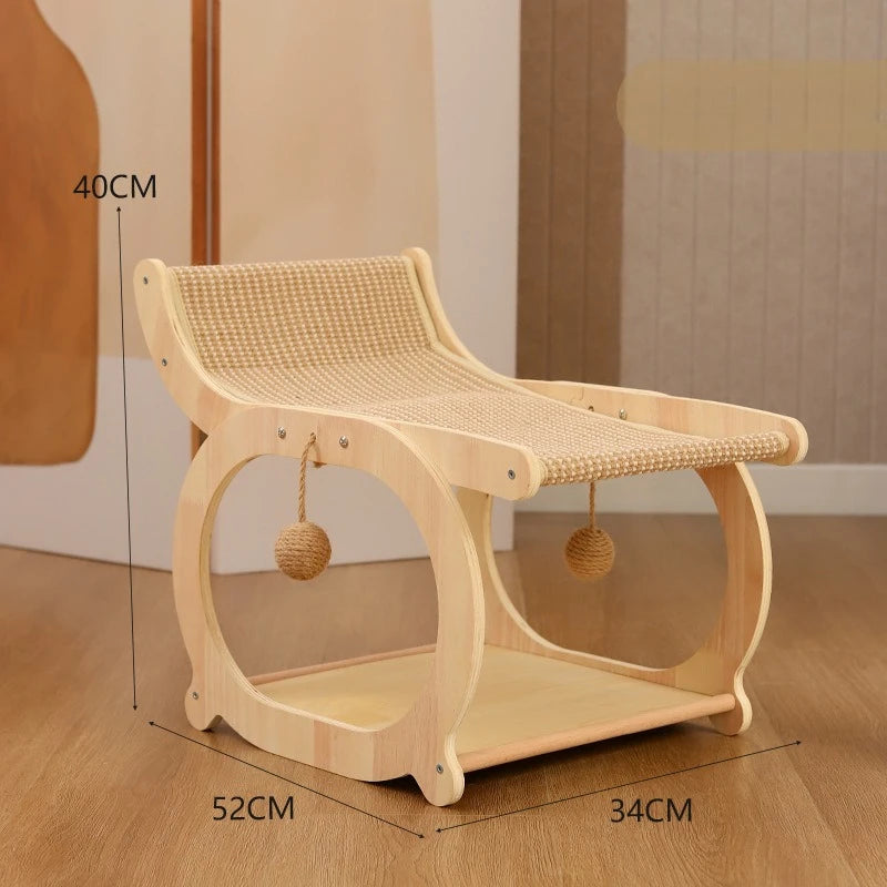 Multi-functional Log Color Cat Recliner Solid Wood Multi-layer Board Resistant To Scratch and Debris Double-decker Recliner