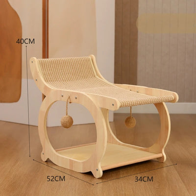Multi-functional Log Color Cat Recliner Solid Wood Multi-layer Board Resistant To Scratch and Debris Double-decker Recliner