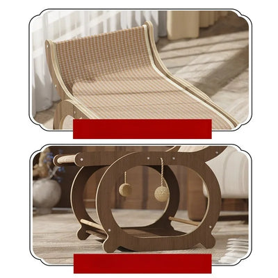 Multi-functional Log Color Cat Recliner Solid Wood Multi-layer Board Resistant To Scratch and Debris Double-decker Recliner